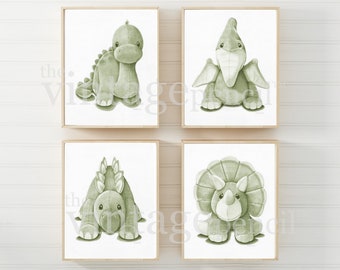 Boys Wall Art Set, Set of Four, Boy Nursery Art, Dinosaur Prints, Prehistoric Animals, Printable Dinosaur Prints, Digital Dinosaurs,Boy Art