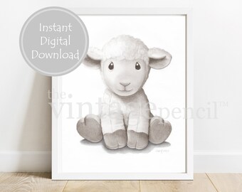 Baby Lamb Print, Farmhouse Nursery Decor, Farm Animals, Barnyard Nursery, Nursery Animals, Baby Lamb, Nursery Decor, Printable Lamb,Baby Art