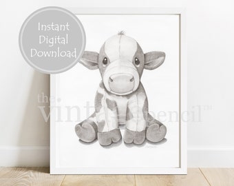 Cow Art Print, Nursery Decor, Farm Animal Art, Farm Nursery, Nursery Animal Print, Baby Cow, Nursery Decor, Printable Cow, Barnyard Nursery
