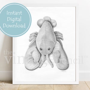 Lobster Print, Nautical Nursery Prints, Ocean Animal, Beach Nursery, Nursery Animal Print, Baby Lobster, Nursery Decor, Printable Lobster