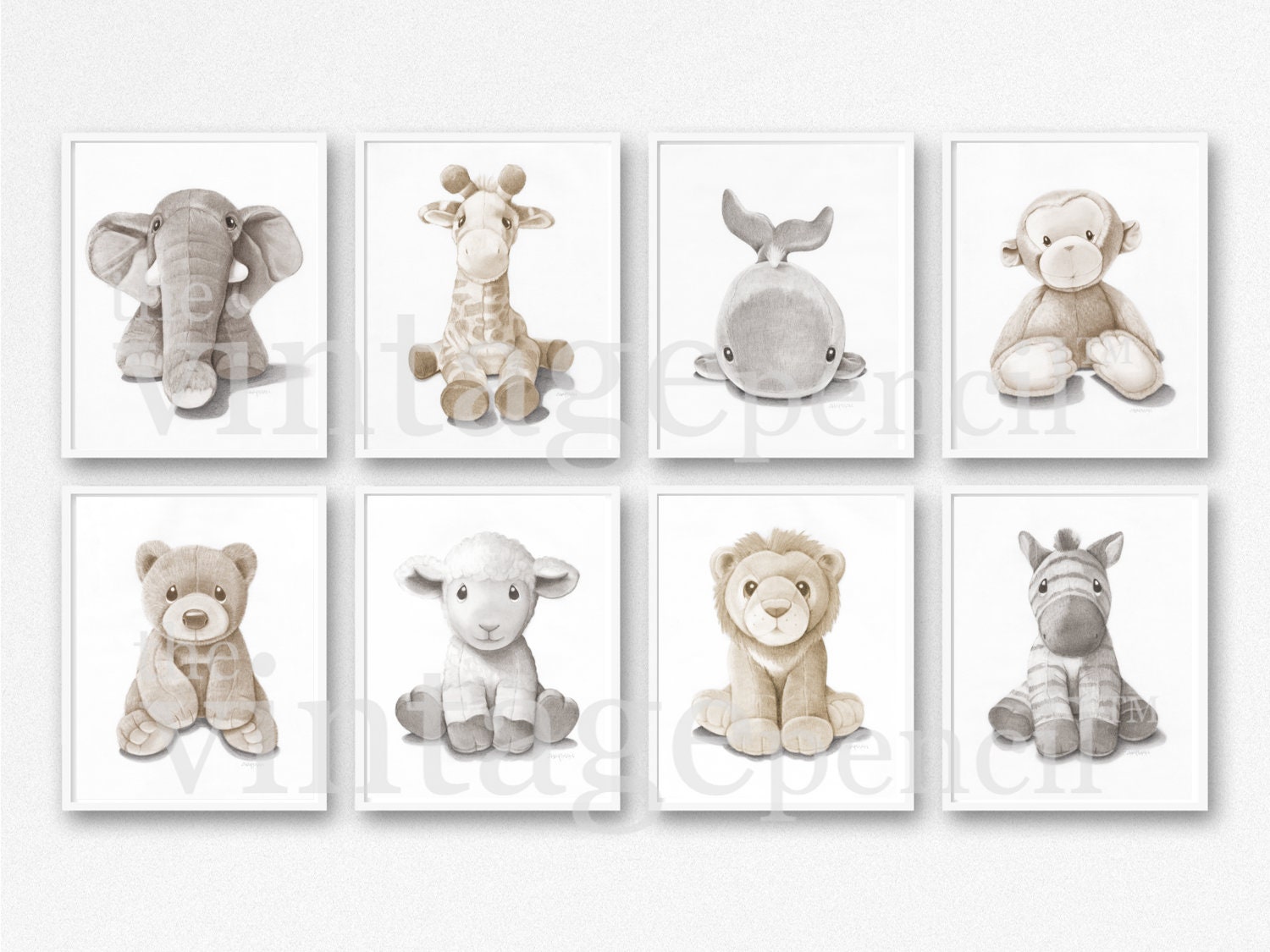 Kids Art Set Baby Animal Prints Neutral Childrens Art Zoo | Etsy