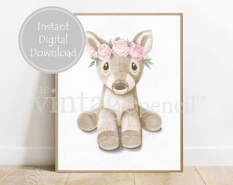 Girls Room Prints, Woodland Animal Nursery, Forest Animal, Baby Animal Print, Nursery Decor, Animal Nursery, Floral Nursery, Baby Wall Art