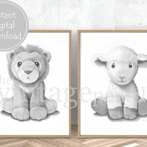 Lion and Lamb Nursery, Christian Children Art, Lion and Lamb Art, Baby Shower Gift, Lion and Lamb Printable,Religious Baby Gift,Baptism Gift