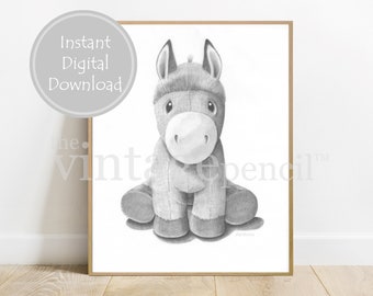 Impression d’âne, décor de pépinière, art animal de ferme, pépinière, impression d’animal de pépinière, âne de bébé, décor de pépinière, âne imprimable, art d’âne