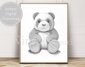 Urso panda, decoração de berçário, estampa de animal bebê, arte de berçário de panda, decoração de animal de zoológico, bebê panda, arte de panda, panda de pelúcia, panda para impressão
