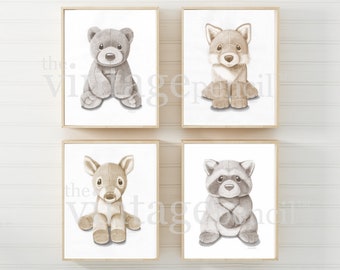 Animales del vivero del bosque, impresión del vivero, impresiones de animales del bebé, impresión animal del bosque, arte de la pared del bosque, impresiones de animales para el vivero, decoración del vivero