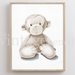 May include: A brown plush monkey toy sitting with its legs crossed. The monkey has a white face with black eyes and a black nose. The monkey is smiling.