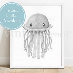 Jellyfish Print, Nautical Nursery, Ocean Animal, Beach Nursery, Nursery Animal Print, Baby Jellyfish, Nursery Decor, Printable Jellyfish