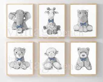 Boy Nursery Animals With Bow Ties, Set Boy Prints, Boys Room Wall Art, Boys Room, Blue Nursery, Baby Animal Prints, Baby Boy Nursery,Art Set