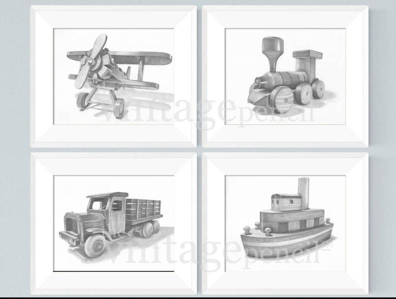 Transportation Print Boy Nursery Wall Art Decor Airplane Train Truck Boys Room Baby Wood Toys
