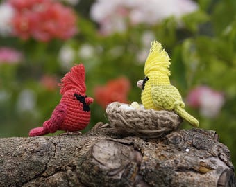 Crochet Red Cardinal Bird - Handmade Amigurumi Yellow Cardinal Bird- Finished Bird Plush- Christmas Bird Decor - Bird Lover Gift