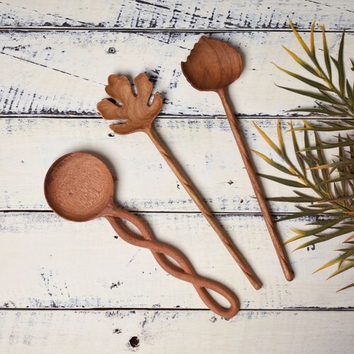 Set of 2 Wooden Spoons Hand Carved Wooden Spoon Wooden Etsy