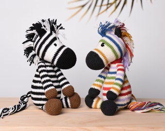 Rainbow Zebra Stuffed Crochet - Muticolor Zebra Amigurumi Handmade - Stuffed Zebra Gift Idea - Zebra Soft Toy For Kids - Baby Shower Gift