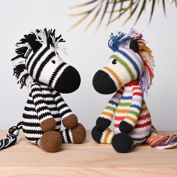 Peluche zèbre arc-en-ciel au crochet - Amigurumi zèbre multicolore fait main - Idée cadeau zèbre en peluche - peluche zèbre pour enfants - cadeau de baby shower