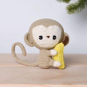 Monkey & Banana Crochet Animal Handmade Amigurumi Stuffed Toy Doll   | Custom Color