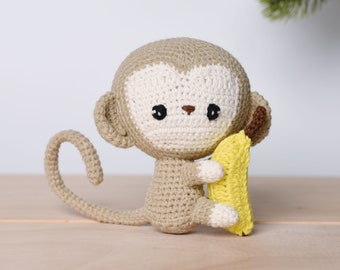 Monkey & Banana Crochet Animal Handmade Amigurumi Stuffed Toy Doll High Quality | Custom Color