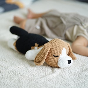 Crochet Sleeping Beagle Dog: Chenille Amigurumi Plushie