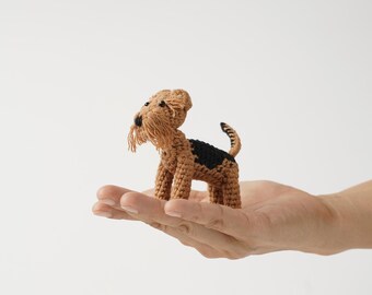 Airedale Terrier Crochet Dog , Mini Welsh Terrier Dog Amigurumi, Handmade Terrier Sculpture, Tiny Puppy Decor, Dog Lover Gift