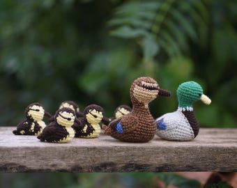 Crochet Mallard Duck Family – Handmade Amigurumi Ducks – Miniature Ducklings – Woodland Bird Decor – Duck Lover Gift – Farmhouse Nursery