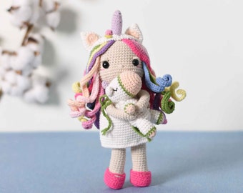 Amigurumi Unicorn Doll - Candy Unicorn Girl & Her Unicorn Toy - Baby Shower Gift