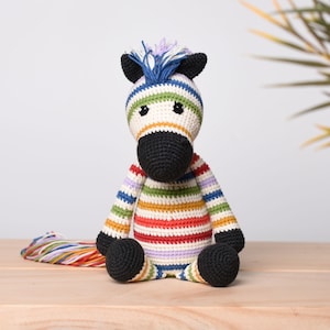 Rainbow Zebra Stuffed Crochet Muticolor Zebra Amigurumi Handmade Stuffed Zebra Gift Idea Zebra Soft Toy For Kids Baby Shower Gift image 2