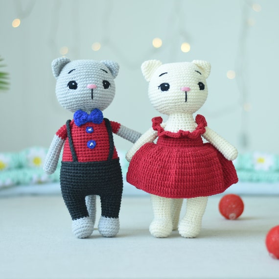 Crochet Dressed Cat Couple Stuffed Animal Toy in Christmas Etsy