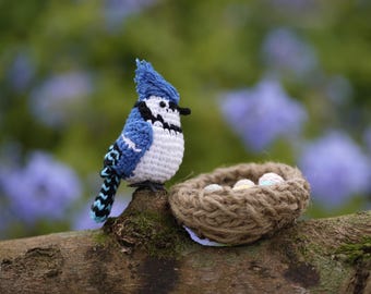 Crochet Blue Jay Bird - Finished Bird Plush- Christmas Bird Decor - Bird Lover Gift - Handmade Amigurumi Blue Jay