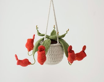 Crochet Hanging Pitcher Plant, Handmade Nepenthes Amigurumi, Carnivorous Plant Decor, Botanical Gift