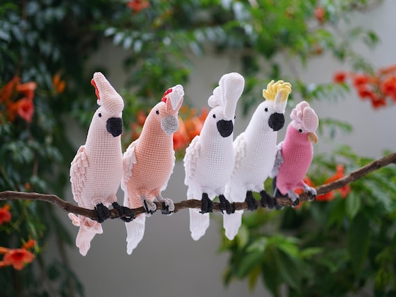 かぎ針編みのオウムのぬいぐるみ - 手作りのキバタン、アンブレラ