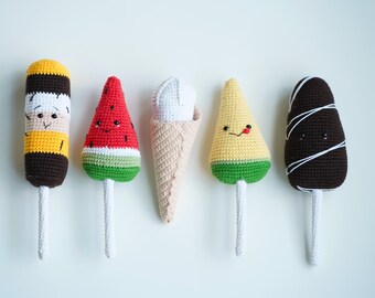 Crochet Ice Cream & Popsicle Set: Handmade Plush Food Toys