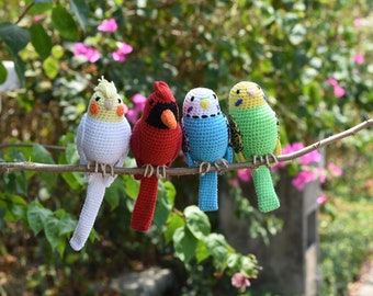 Amigurumi Budgie , Parakeet, Cockatiel Parrot, Cardinal Red Bird, Quaker Parrot Crochet Handmade Decorative Toy ,New Year bird lovers