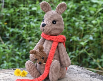 Kangaroo Amigurumi Stuffed Crochet - Brown Kangaroo - Kangaroos Plush Toy - Kangaroo Family - Finished Stuffed Crochet