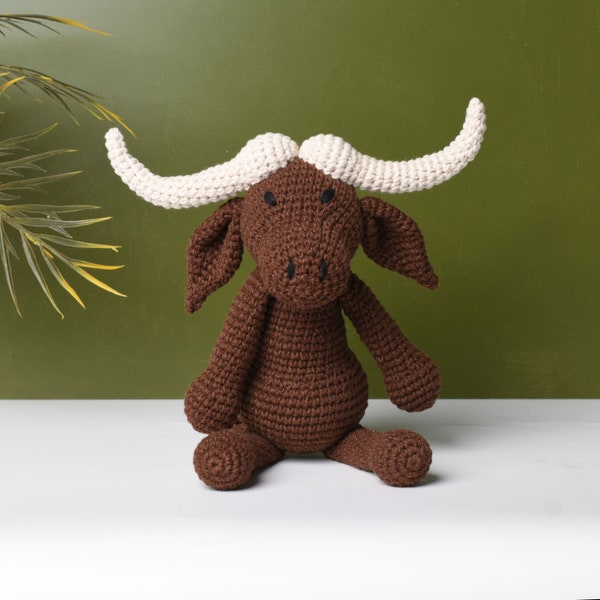 Büffel Plüsch Stofftier Häkeln Spielzeug - Amigurumi Büffel Dekor - Büffel Spielzeug Bestes Geschenk für Kind - Jahr des Ochsen Geschenk