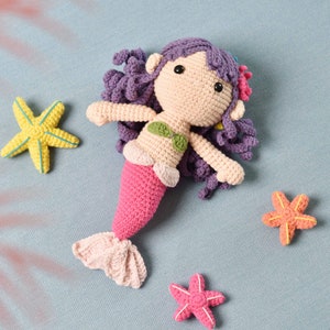 Amigurumi Mermaid with Starfish Crochet Gift - Cute Stuffed Mermaid - Handmade Mermaid Gift