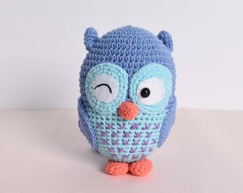 Cute Owl Amigurumi Crochet Bird Animal Stuffed Handmade Kid Toy Yarn Art Jeans | Custom Color