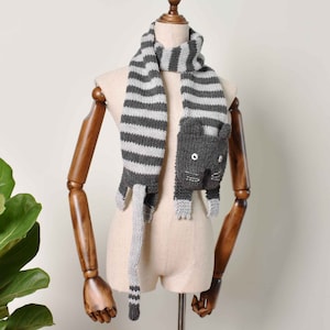 Tabby Cat Scarf - Hand Knit Scarf - Cat Lover Scarf - Accessories Gift Idea
