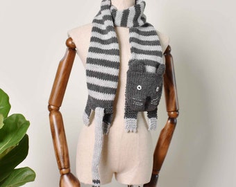 Tabby Cat Scarf - Hand Knit Scarf - Cat Lover Scarf - Accessories Gift Idea