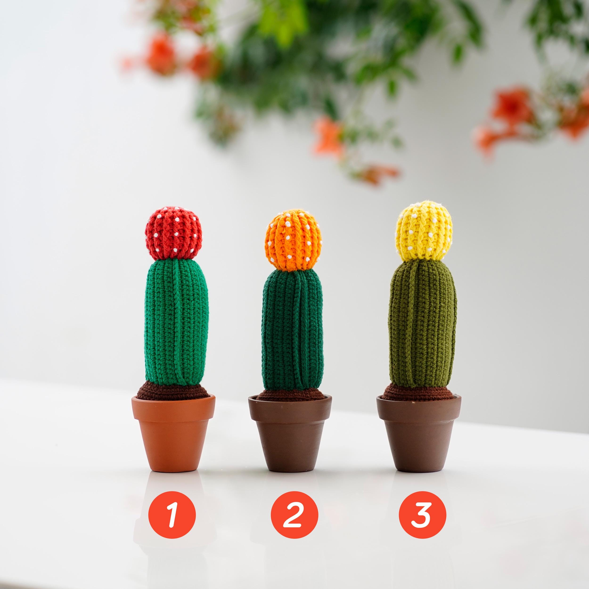 ハンドメイド　あみぐるみ　サボテンの鉢植え かぎ針編みのサボテンあみぐるみ：手作りの鉢植えぬいぐるみ