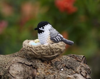 Crochet Black-capped Chickadee Bird - Handmade Amigurumi Bird -Christmas Bird Decor - Finished Bird Toy- Bird Lover Gift -