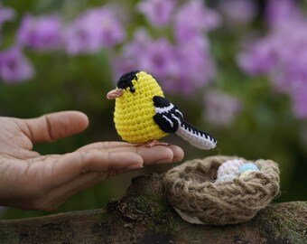 Crochet American Goldfinch Plush - Finished Bird Toy- Christmas Bird Decor - Bird Lover Gift - Handmade Amigurumi Bird