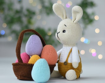 Easter Bunny Crochet With Basket of Eggs - Easter Rabbit Stuffed Crochet  - Basket  Easter Egg Gift - Easter Gift Idea