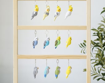 Crochet Cockatiel, Budgie & Quaker Parrot Keychain – Amigurumi Bird Keyring – Handmade Pet Bird Gift for Bird Lovers