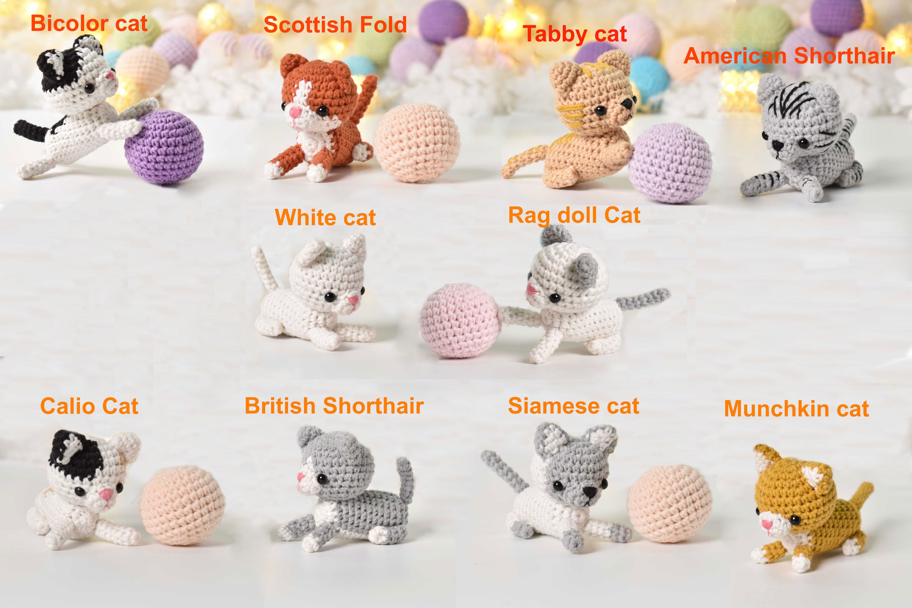 Amigurumi Tiny Cat Cat Crochet Plush Toy Mini Calio American Shorthair Tabby Siamese Bicolor Munchkin Rag Doll Scottish Fold Cat Etsy