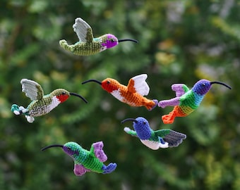 Crochet Hummingbird Amigurumi – Florisuginae, Rainbow, Ruby-Throated, Rufous, Sparkling Violetear & Anna’s– Handmade Crochet Bird Decoration