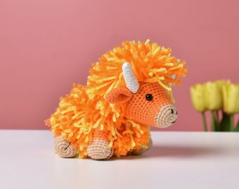 Fuzzy Highland Cow Crochet - Highland Cow Amigurumi, Special Gift for baby, Farmer Gift, Cow Toy