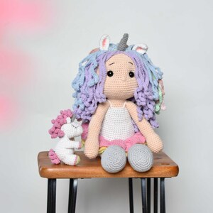 Handmade Crochet Unicorn Doll with Baby: Amigurumi Plush Gift