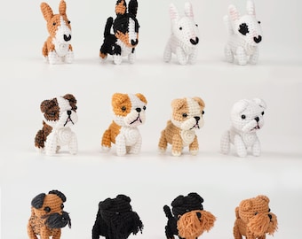 Crochet Dog Plush, Handmade Amigurumi Puppy, English Bull Terrier, Bulldog, Brussels Griffon, Border Terrier, Dog Lover Gift