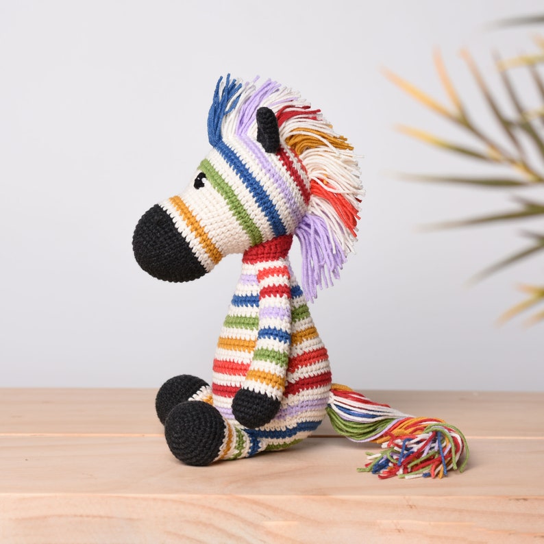 Rainbow Zebra Stuffed Crochet Muticolor Zebra Amigurumi Handmade Stuffed Zebra Gift Idea Zebra Soft Toy For Kids Baby Shower Gift Rainbow Zebra