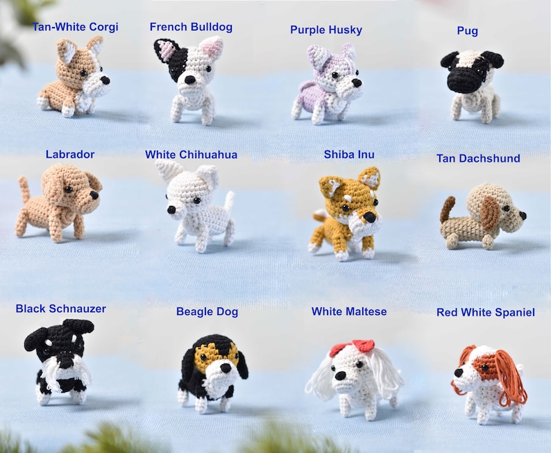 Petit chien au crochet Amigurumi, chien miniature, petit chiot, schnauzer miniature, chihuahua, teckel, shiba inu, beagle, corgi, carlin, labrador, husky image 2