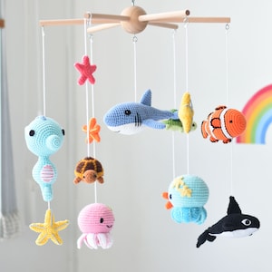 Sea Animals Crib Mobile Crochet - Baby Mobile Ocean Amigurumi Gift - Nautical Crib Mobile Gift